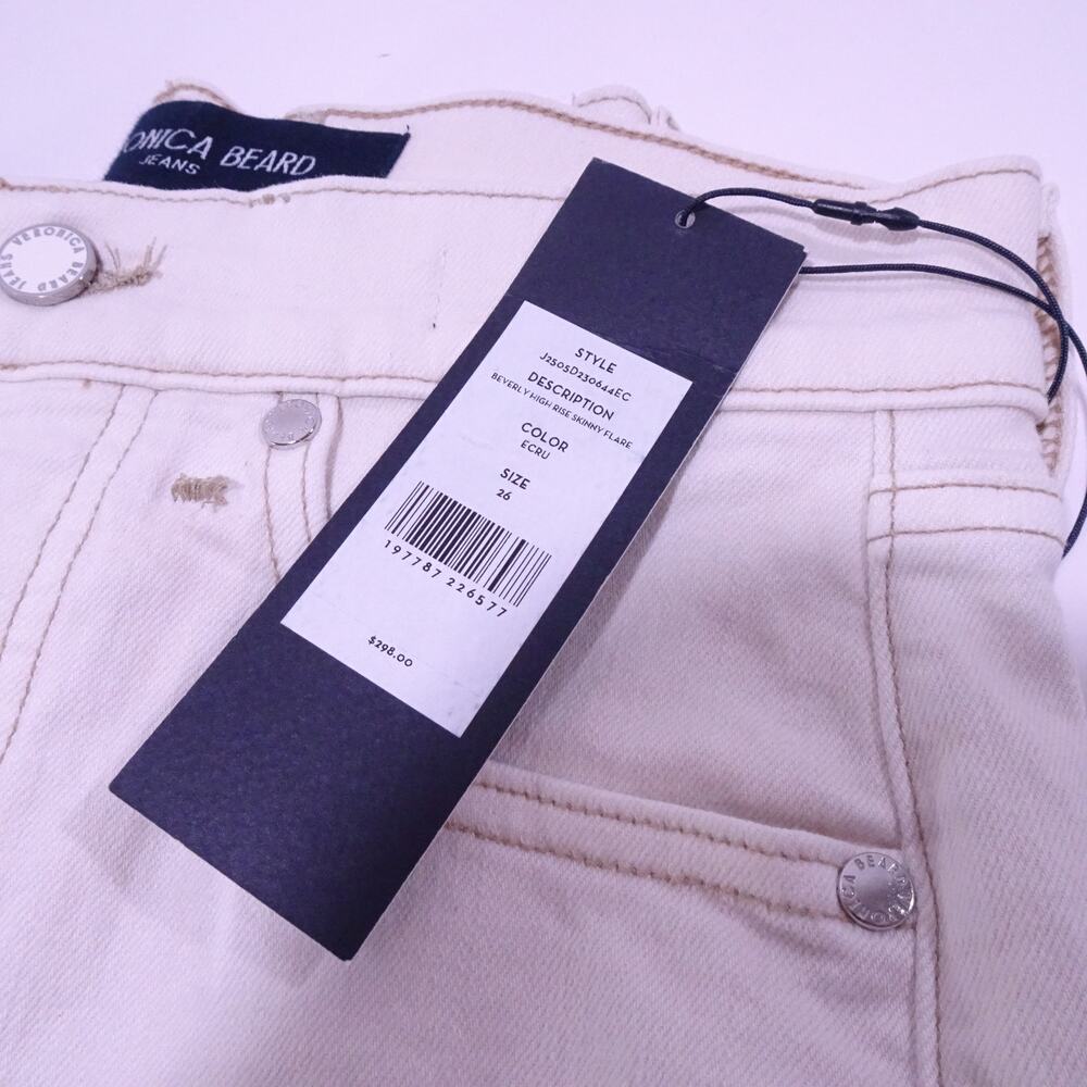 Veronica Beard Beverly High Rise Skinny Flare Jeans 26 NWT 298 ECRU IRRG - Picture 6 of 13